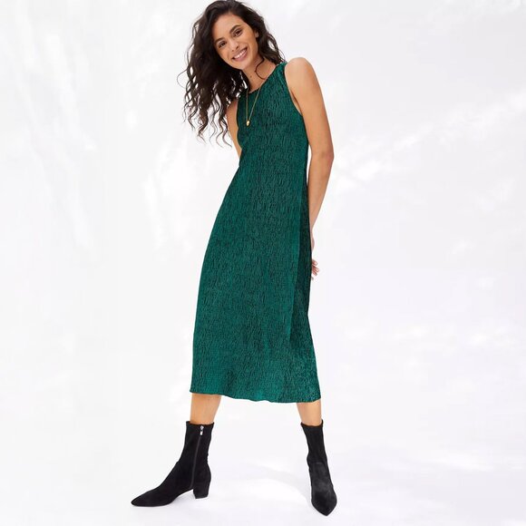 Anthropologie Maeve Emerald Green Adrienne Twist-Back Velvet Midi Dress small - Picture 1 of 8